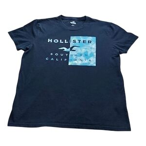 ✨Hollister Graphic Tee Southern California Logo Black Blue T-Shirt Size M Casual